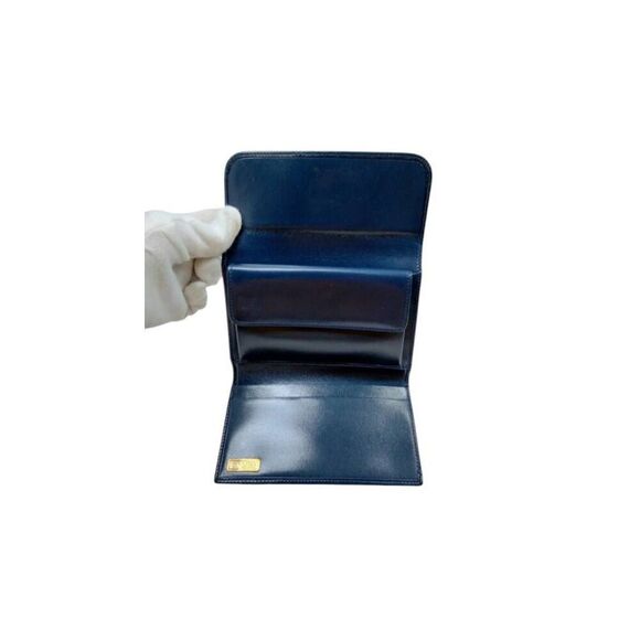 Vintage Gucci Navy Blue Italian Leather GG Interlocking Clasp Trifold Wallet - Picture 4 of 9